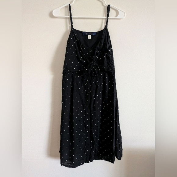 Blue Rain Dresses & Skirts - Blue Rain Black Polka Dot Dress Womens Sz Large Front Tie Vneck Cottagecore